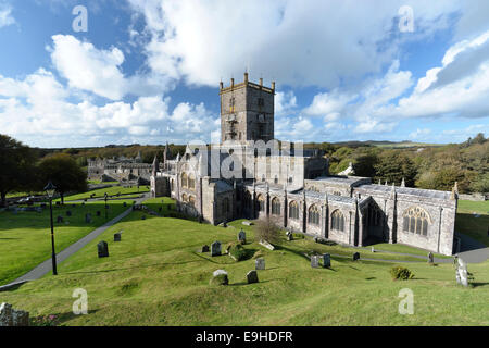 St Davids Cathedral, Pembrokeshire, Wales, UK, in sunshine viewed from above Stock Photo