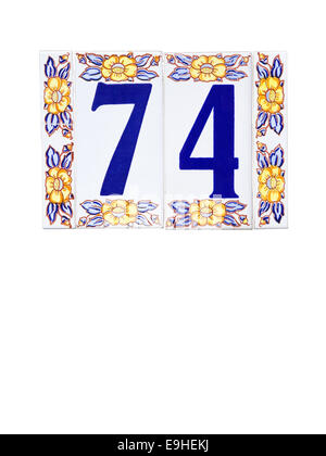 number 74 on tiles Stock Photo