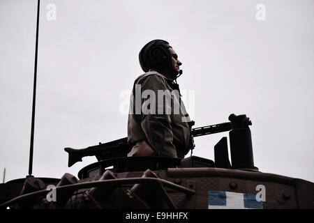 Thessaloniki, Greece. 28th October, 2014. A member of a tank crew of the Greek Army during the parade for the 28th of October anniversary in Thessaloniki, the date that Greece entered the World War II in 1940. Credit:  Giannis Papanikos/Alamy Live News Stock Photo