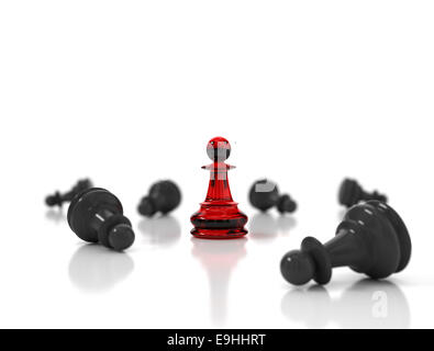 Single red chess pawn standing after the battle. Business strategy conceptual background Stock Photo