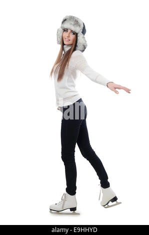 The beautiful woman on the ice skates Stock Photo