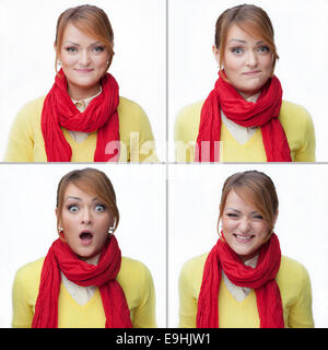 woman emotions collage isolated on white Stock Photo