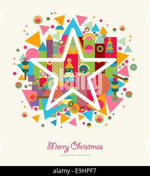 Merry Christmas colorful retro greeting card with star and abstract elements splash. EPS10 vector file with transparency layers. Stock Photo