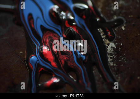 Closeup of paint on an old metal background Stock Photo