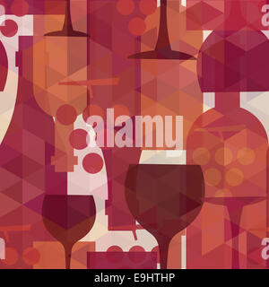 Wine and drink abstract seamless pattern illustration background with bottles, glasses and grapes.  EPS10 transparent vector fil Stock Photo