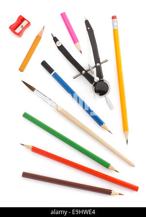school supplies isolated on white background Stock Photo