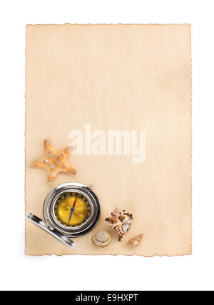 aged paper and sea concept isolated on white background Stock Photo