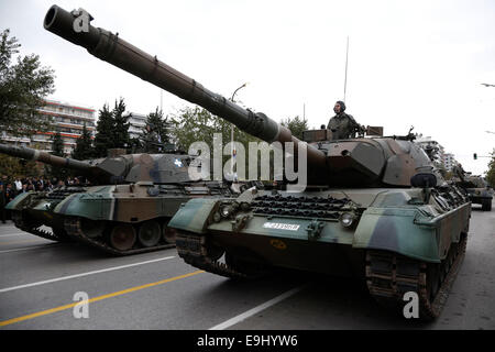 Thessaloniki, Greece. 28th October, 2014. Tanks parade through the streets of the northern port city of Thessaloniki, Greece. The military parade commemorating Greece's entry into World War II has been held in Thessaloniki, Greece on October 28, 2014 Credit:  Konstantinos Tsakalidis/Alamy Live News Stock Photo