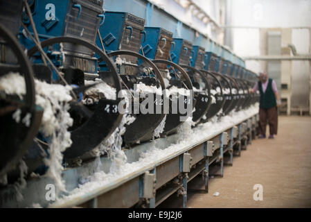 TURKEY, Menemen, ginning factory, processing of harvested conventional cotton, seperating of fibre and seed by machine Stock Photo