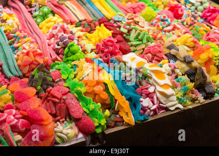 Sweets in La Boqueria Market in Barcelona, Spain. Stock Photo