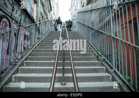 the long stairway going up to Montmartre tourist destination in Paris, France Stock Photo