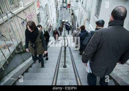 the long stairway going up to Montmartre tourist destination in Paris, France Stock Photo