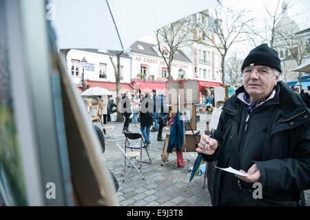 street artists and artwork for sale in Montmartre, in paris france Stock Photo