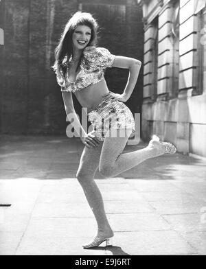 London, UK, UK. 21st Apr, 1971. Model MOON wears 'Razzamatazz' multicolor puff sequined top with matching shorts for designer Mary Quant's Ginger Group and Knitwear Collections show for Fall-Winter in London. © KEYSTONE Pictures/ZUMA Wire/ZUMAPRESS.com/Alamy Live News Stock Photo