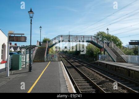 Llanfairpwll railway station with footbridge. Stock Photo