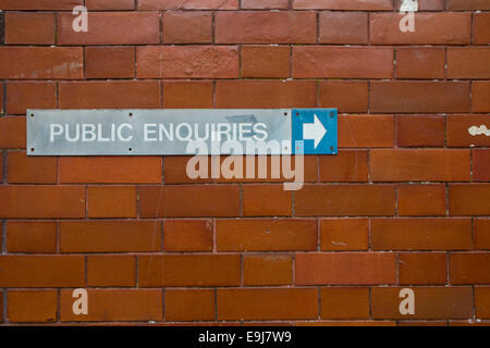 Public enquiries sign Stock Photo