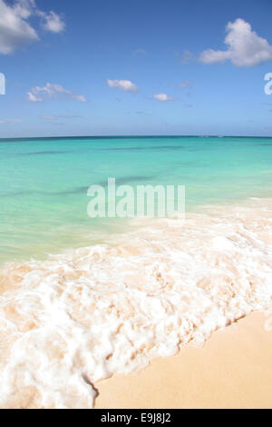 Beautiful white sand beach with turquoise sea & blue sky, Manchebo Beach, Aruba, Caribbean. Stock Photo