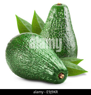 Avocado with leaf isolated on white background. Clipping Path Stock Photo