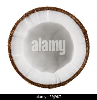 Half coconut isolated on white Background. Clipping Path Stock Photo