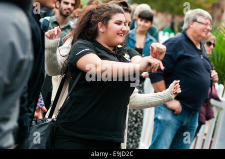 People at concert at 'Viva Victoria' Multicultural Festival, Yarra River Bank, Melbourne, Victoria, Australia Stock Photo