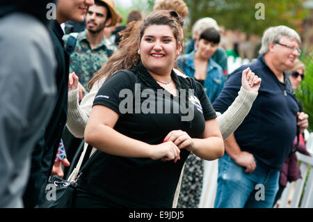 People at concert at 'Viva Victoria' Multicultural Festival, Yarra River Bank, Melbourne, Victoria, Australia Stock Photo