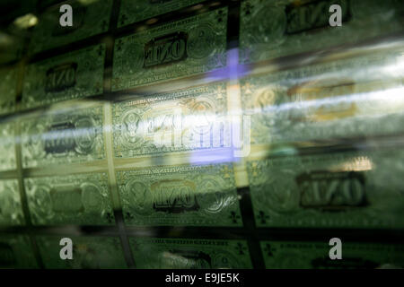 The metal printing plates of United States One Dollar ($1) bills during production at the Bureau of Engraving and Printing in do Stock Photo