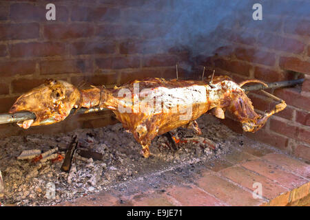 Whole lamb on spit (meat food) Stock Photo