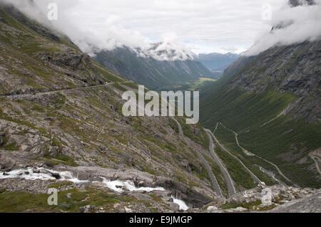 View over Isterdalen valley and the famous Trollstigen road, Norway Stock Photo