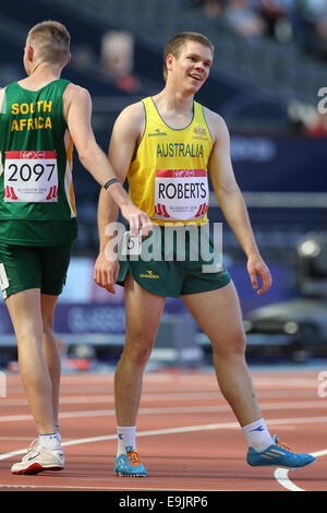 Sean ROBERTS of Australia in the Mens athletics Para-Sport 100 metres T37 heats at the 2014 Commonwealth games, Glasgow. Stock Photo