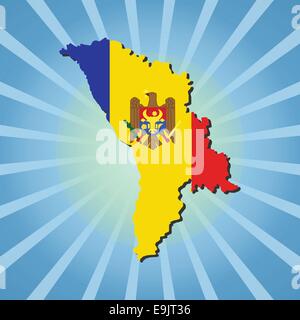 Moldova map flag on blue sunburst illustration Stock Vector