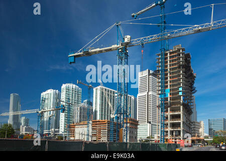 CONSTRUCTION CRANES BRICKELL AVENUE MIAMI FLORIDA USA Stock Photo