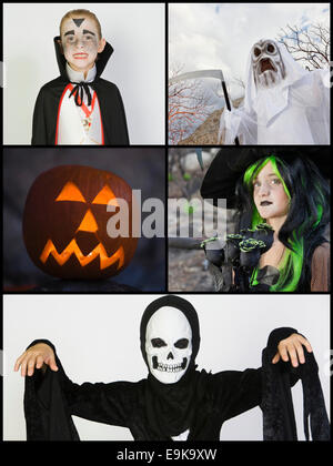 Collage of children in Halloween costumes Stock Photo