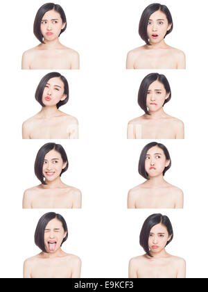 collage of chinese woman different facial expressions Stock Photo