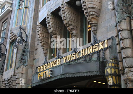 Facade of Pathé Tuschinski, an Art Nouveau movie theater in Amsterdam, Netherlands, commissioned by Abraham Tuschinski in 1921 Stock Photo