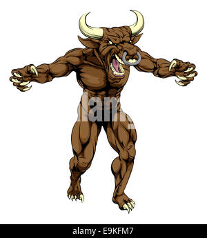 An aggressive tough mean bull sports mascot character with claws out Stock Photo