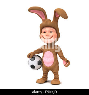 3d render of a child wearing a bunny rabbit costume holding football Stock Photo