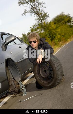 Tyre change Stock Photo