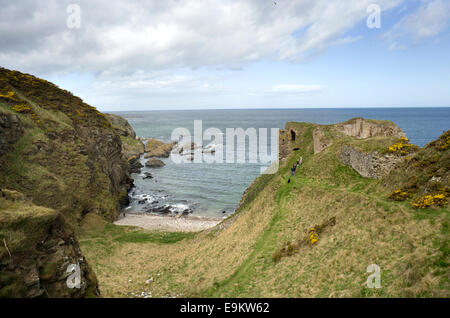 The ruins of Findlater Castle sits atop the cliffs overlooking the Moray Firth on the Banff and Buchan coast Stock Photo