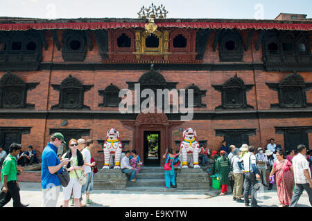 Kumari Ghar. Crowd of tourists visit the famous Durbar square in Kathmandu, Nepal. Stock Photo