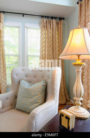 Living Room: A modern living room with traditional furnishings. Stock Photo