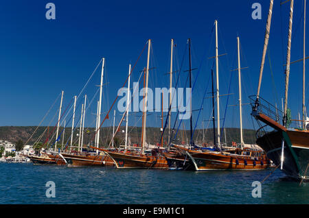 Turkish gulets at Bodrum Harbour, Bodrum city, Mugla Province, Turkey Stock Photo