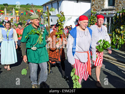 Participants in the Hal an Tow celebrations on Flora day in Helston, Cornwall, UK Stock Photo