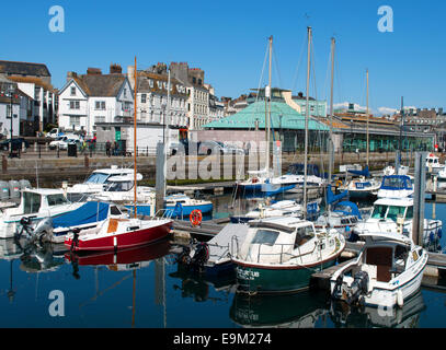 Boats moored in the Barbican harbour area of Plymouth, Devon, UK Stock Photo