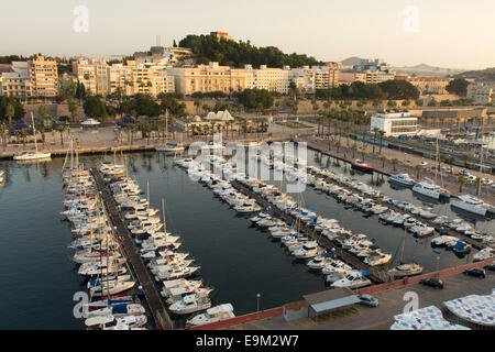 Boats in Cartagena port in Spain during sunrise. Stock Photo