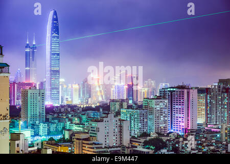 Shenzhen, China city skyline at night. Stock Photo