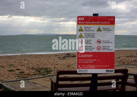 Warning sign at West Beachlands on Hayling Island in Hampshire Stock Photo