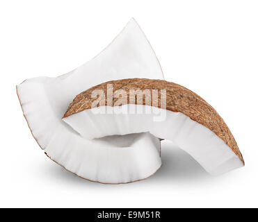 Coconut Pieces on white background. Clipping Path Stock Photo