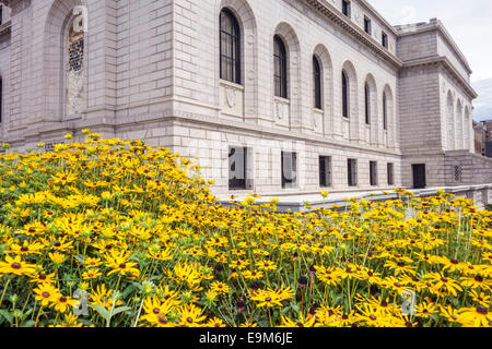 Saint St. Louis Missouri,Central Public Library,outside exterior,flowers,MO140901043 Stock Photo