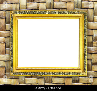 blank golden frame on bamboo texture background Stock Photo