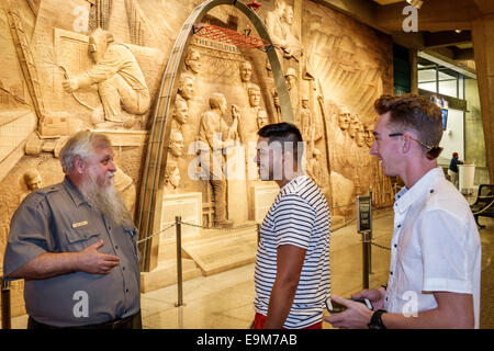 Saint St. Louis Missouri,Gateway Arch,memorial,catenary,Jefferson National Expansion Memorial,park,interior inside,visitors center,centre,exhibit exhi Stock Photo